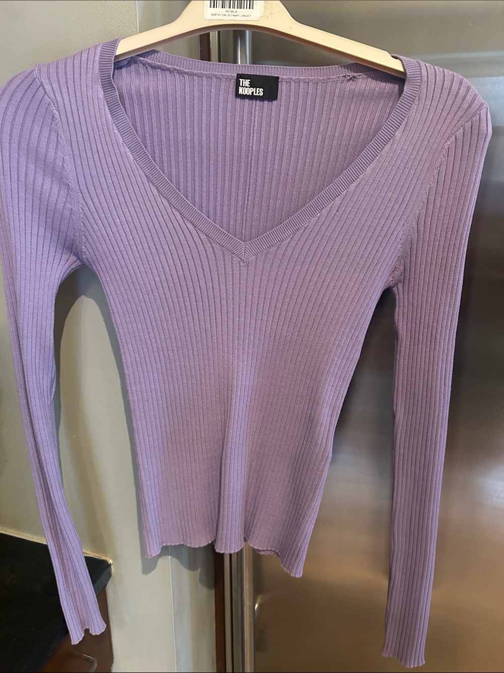 The Kooples Lilac Ribbed V-Neck Sweater
